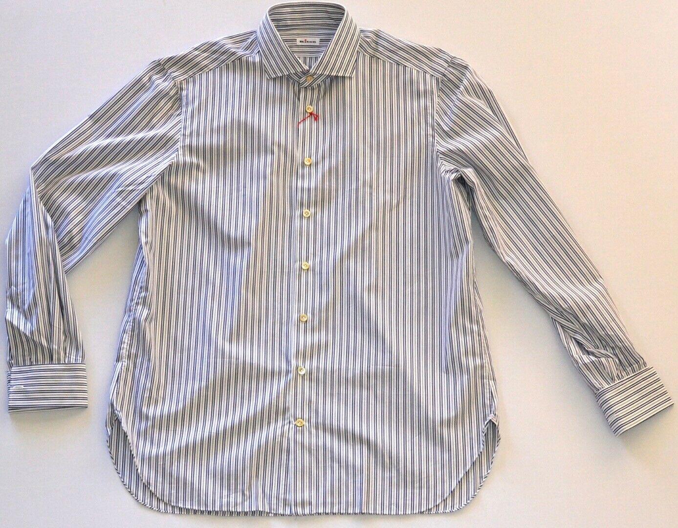 KITON Mens White Multi Stripe French Cuff Slim Dress Shirt Sz 17.5 NEW $600
