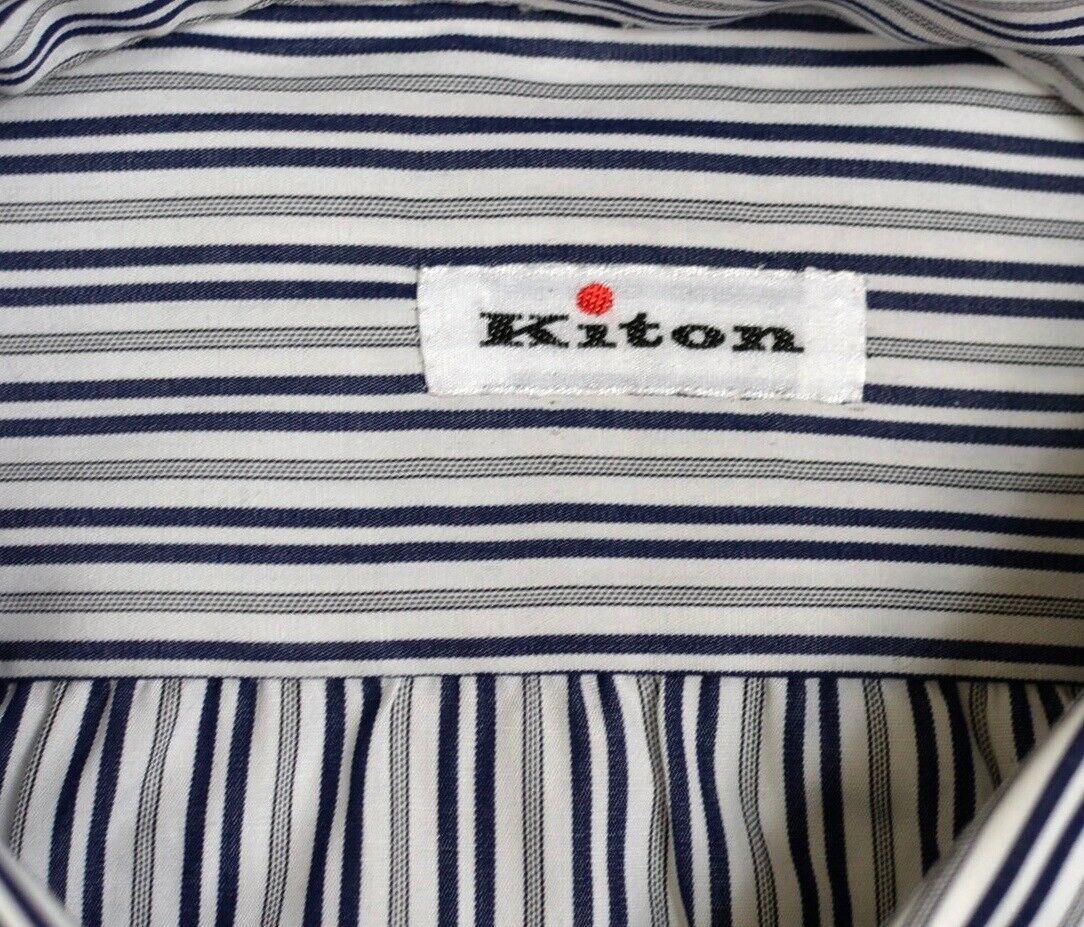 KITON Mens White Multi Stripe French Cuff Slim Dress Shirt Sz 17.5 NEW $600