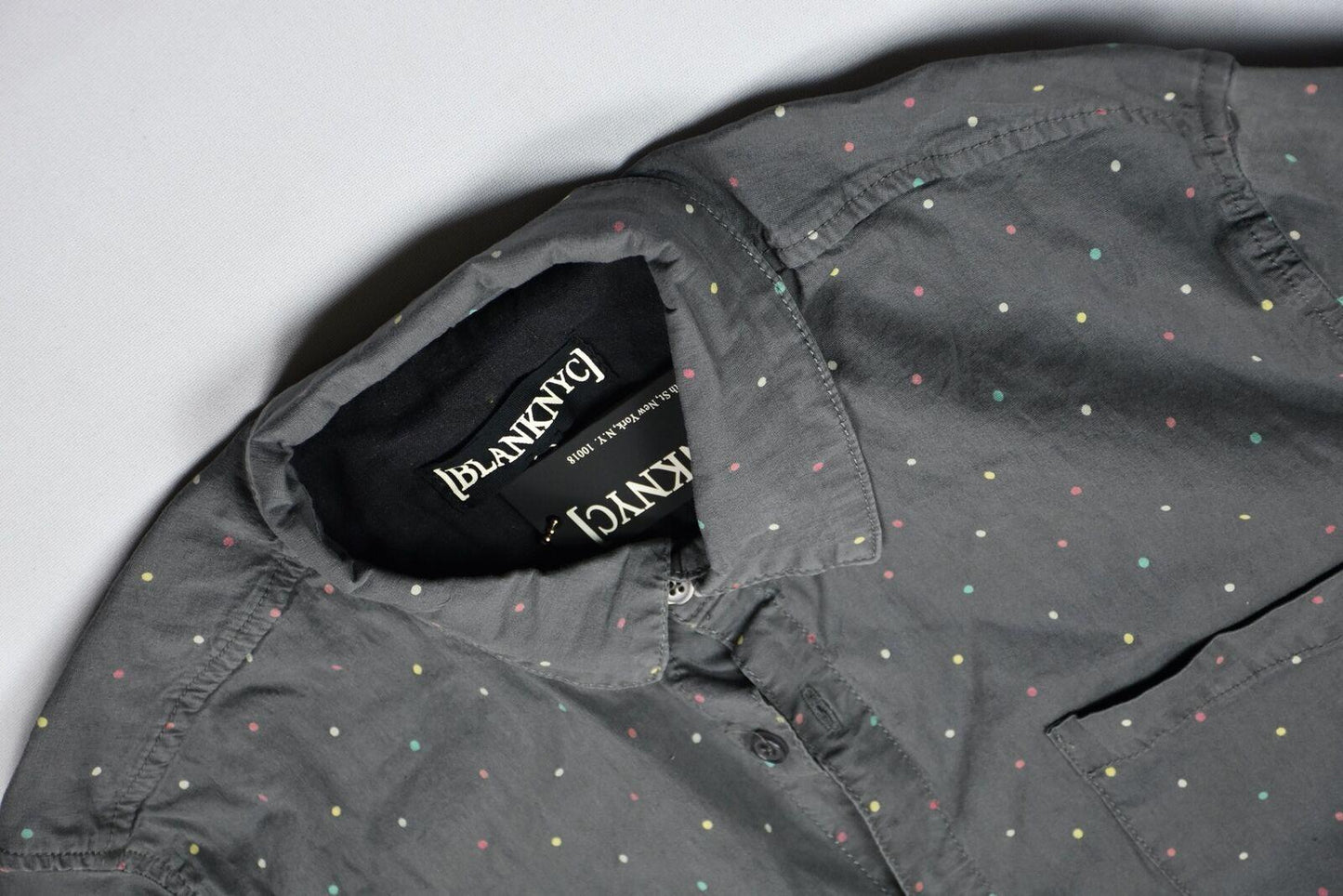 BlankNYC Mens Gray Polka Dots Regular Fit Shirt M New $78 BM3-48