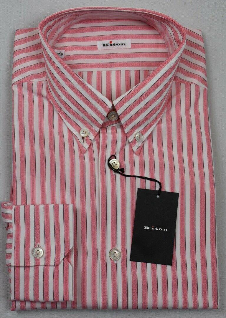 KITON Mens 2018 Handmade Button Collar Dress Shirt Size 16 NEW $750 SKU9-14