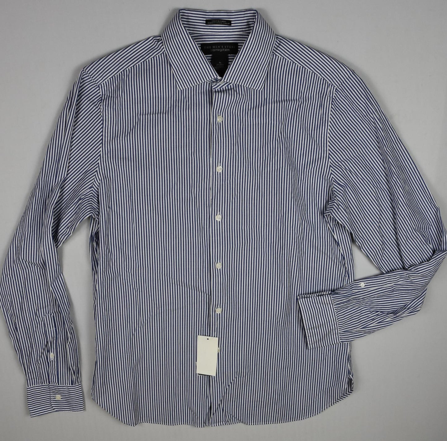 The Men's Store At Bloomingdale's Stripe Navy Stretch Shirt Sz S New $98 BLM8-4