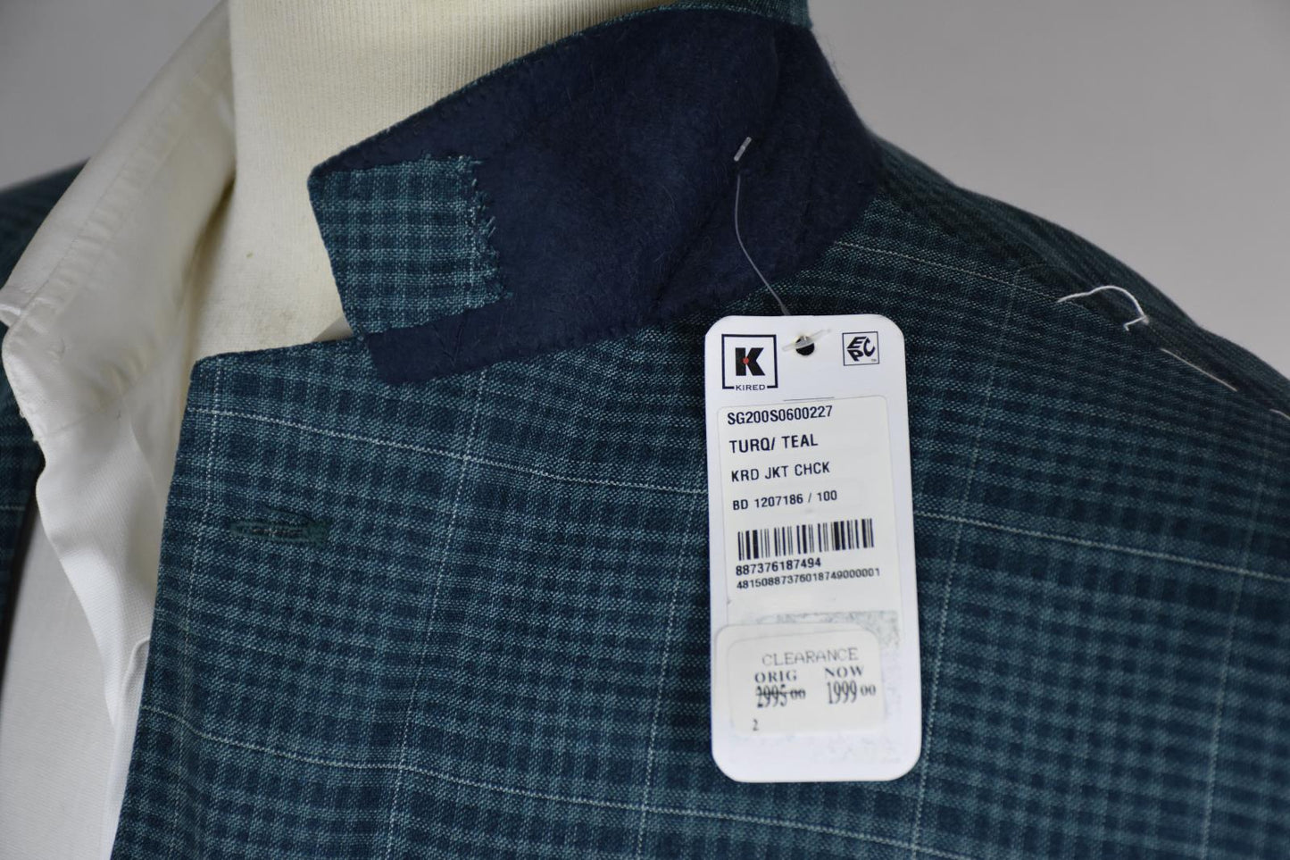 Kired By Kiton Men's Teal 140's Wool Sport Coat Blazer EU 52 / 42 US NEW $3000