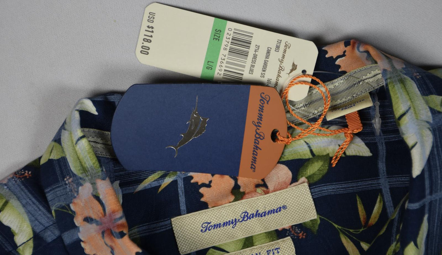 Tommy Bahama Mens Regular Fit Silk Hawaiian Blue Multi Shirt Size L New $118