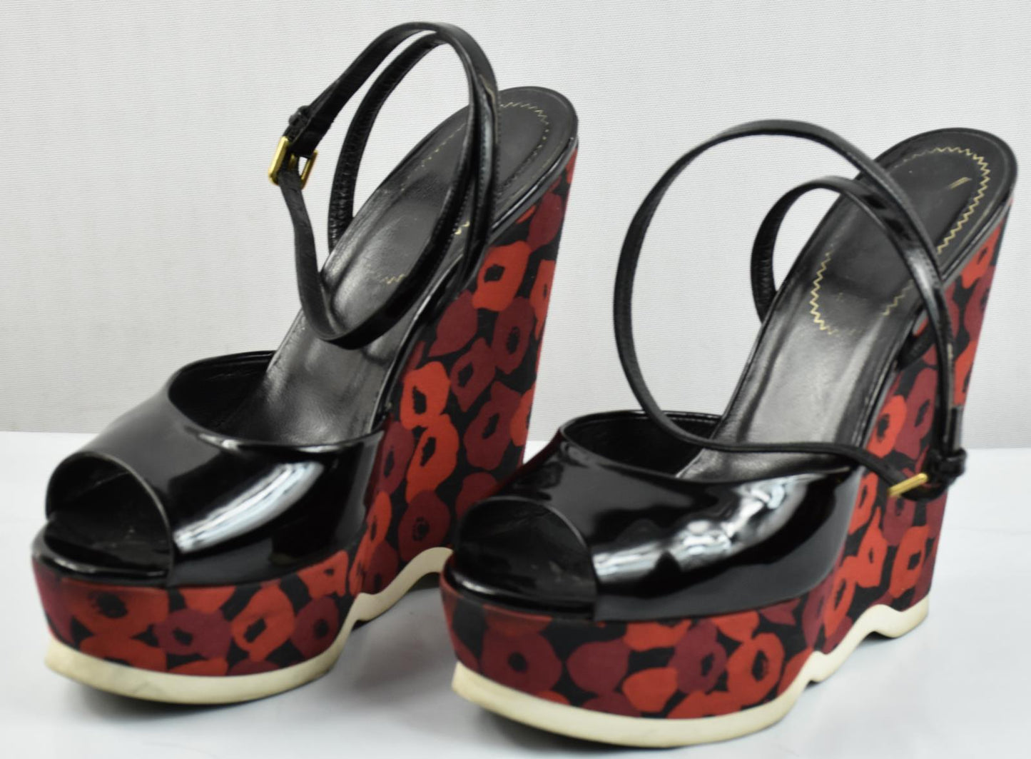 Yves Saint Laurent Women's Wedge Strappy Sandals Heel Shoes Sz 36 = 5.5 US