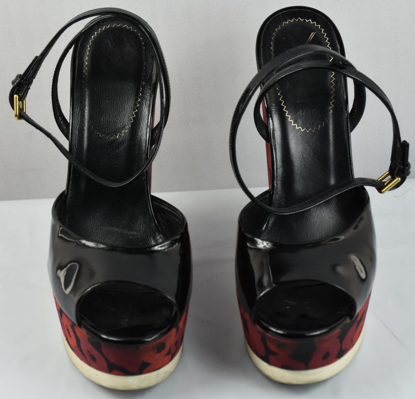 Yves Saint Laurent Women's Wedge Strappy Sandals Heel Shoes Sz 36 = 5.5 US