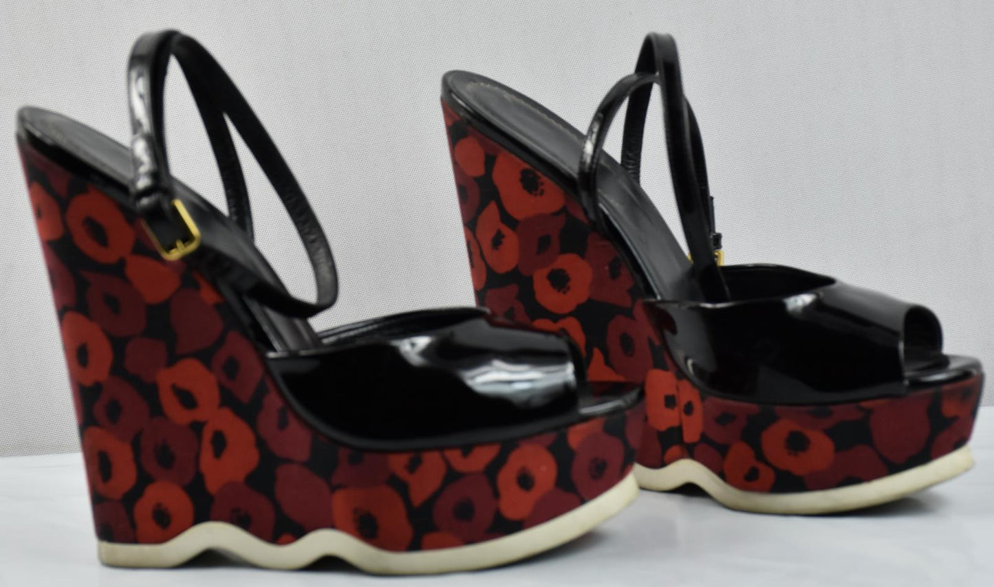 Yves Saint Laurent Women's Wedge Strappy Sandals Heel Shoes Sz 36 = 5.5 US