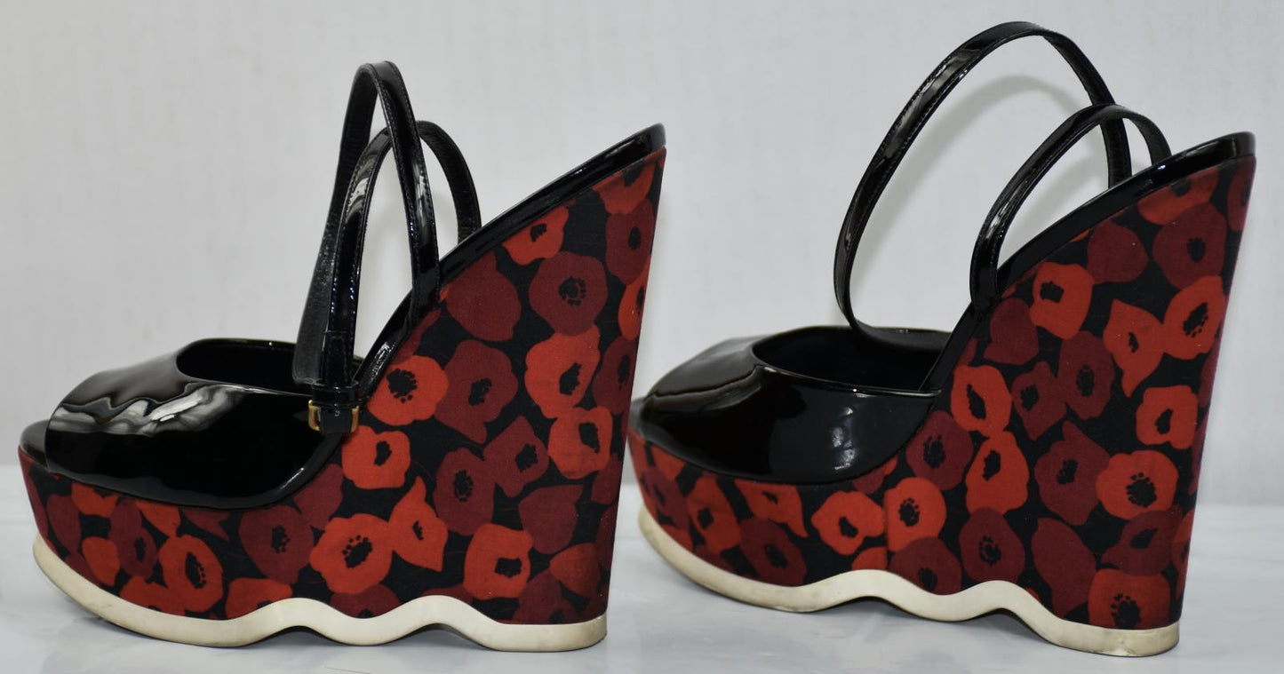 Yves Saint Laurent Women's Wedge Strappy Sandals Heel Shoes Sz 36 = 5.5 US