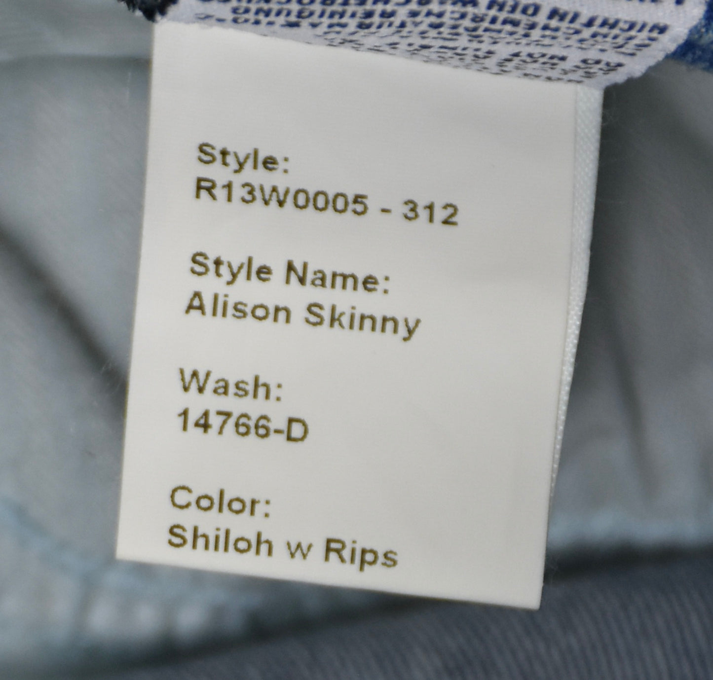 R13 Alison Skinny Women's Cotton Elastane Jeans Size 25 MINT