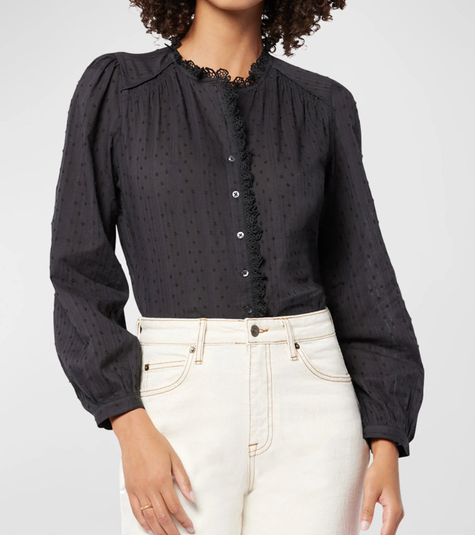Joie Alain Lace-Trim Swiss Dot Shirt Size XXS New $178
