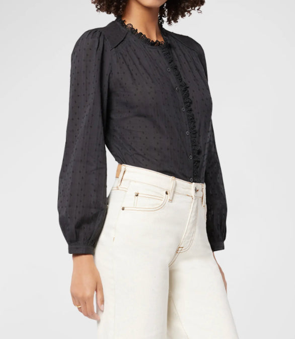 Joie Alain Lace-Trim Swiss Dot Shirt Size XXS New $178