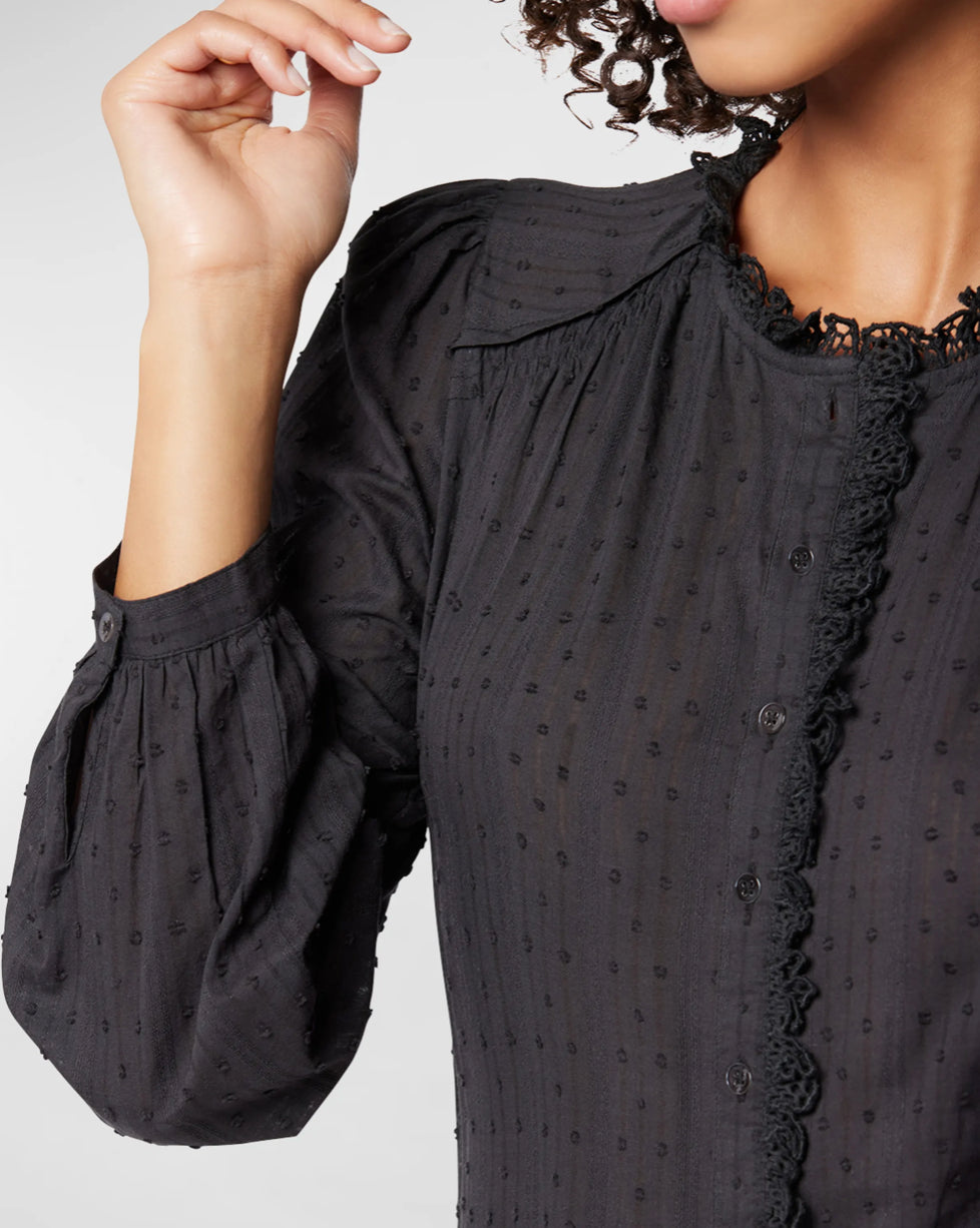 Joie Alain Lace-Trim Swiss Dot Shirt Size XXS New $178