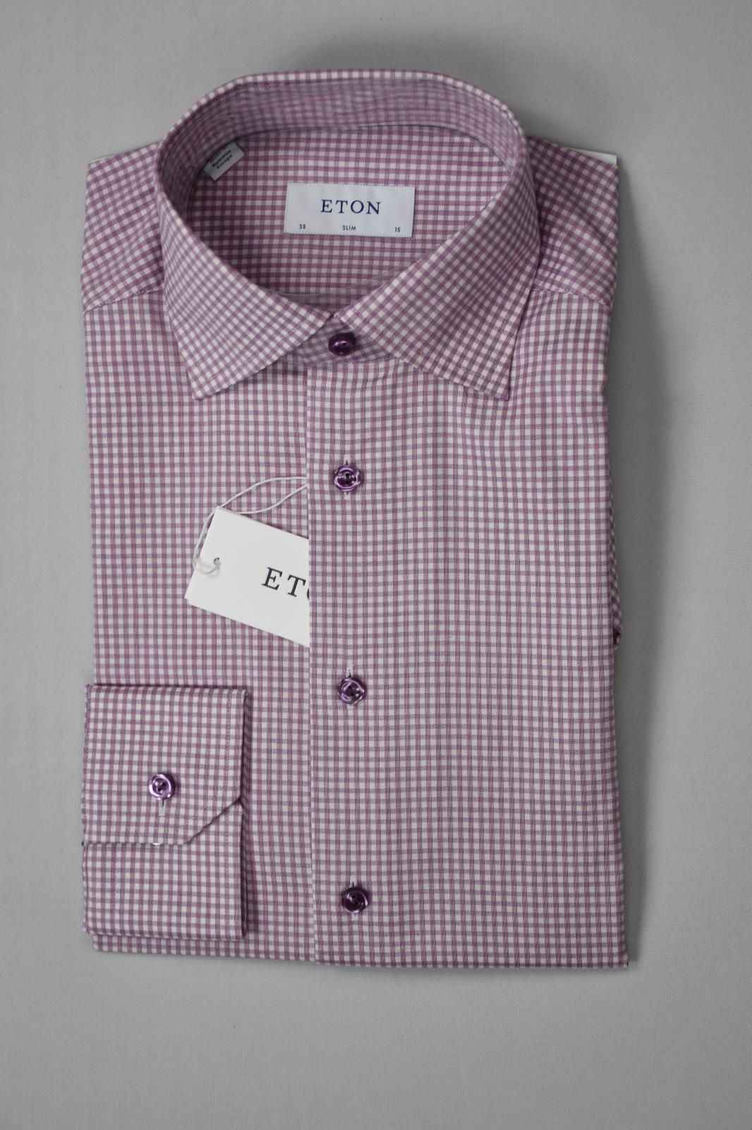 Eton Men's Slim Fit Check-Print Stretch Shirt Pink/Red Size 15 - 38 New $260