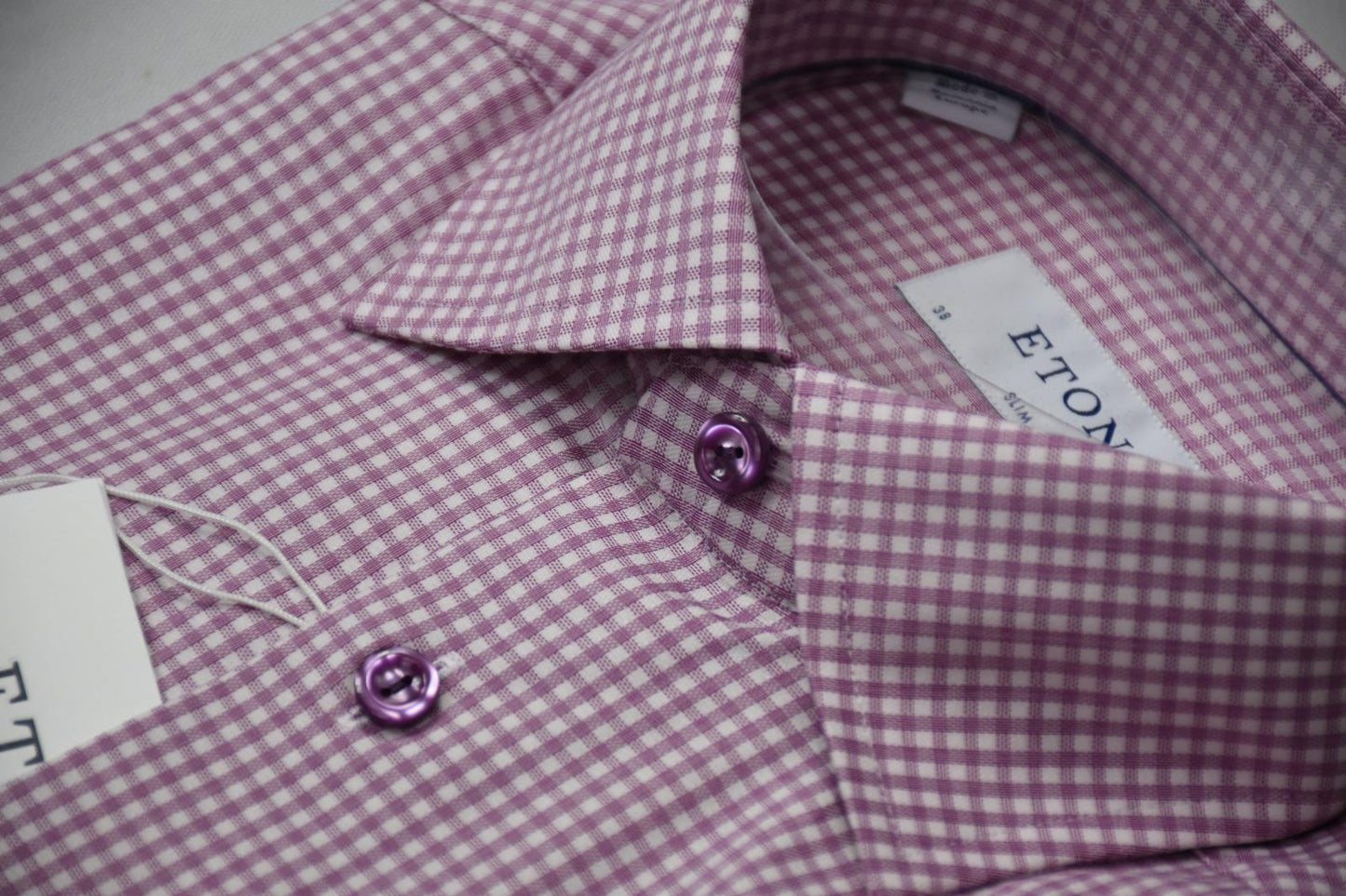Eton Men's Slim Fit Check-Print Stretch Shirt Pink/Red Size 15 - 38 New $260
