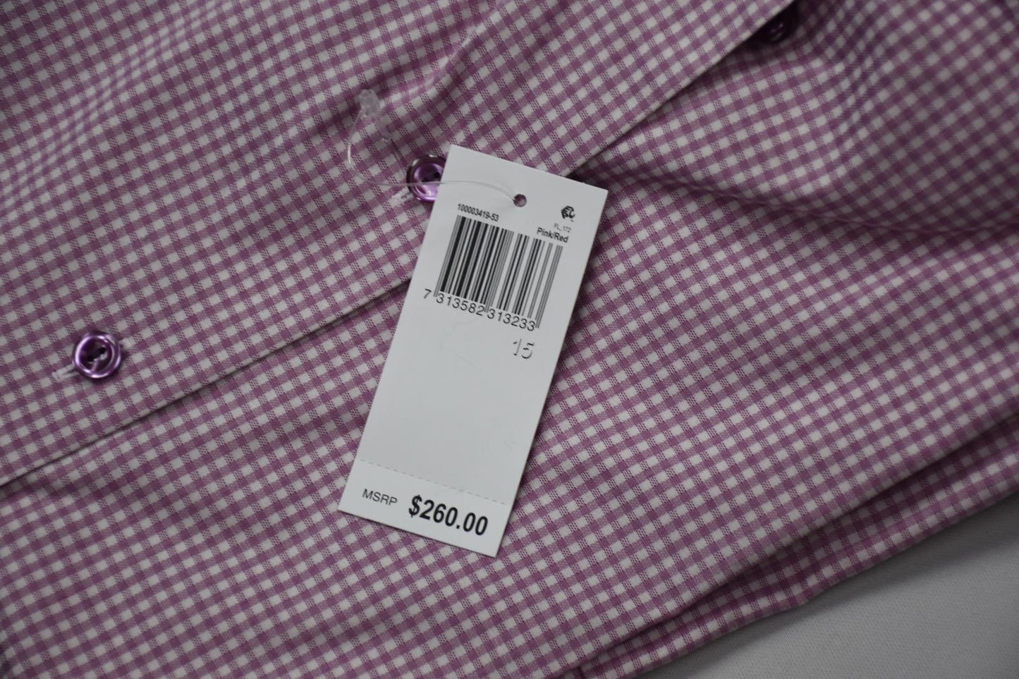 Eton Men's Slim Fit Check-Print Stretch Shirt Pink/Red Size 15 - 38 New $260