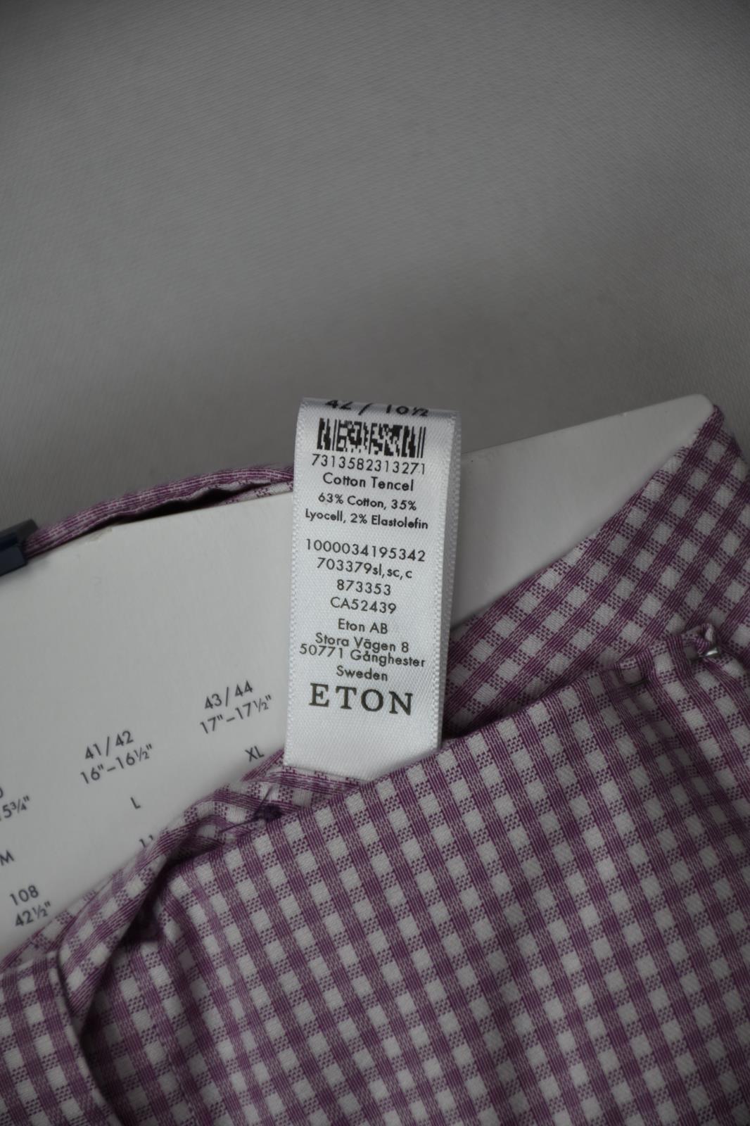 Eton Men's Slim Fit Check-Print Stretch Shirt Pink/Red Size 15 - 38 New $260