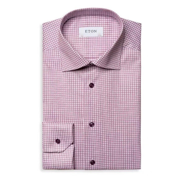 Eton Men's Slim Fit Check-Print Stretch Shirt Pink/Red Size 15 - 38 New $260