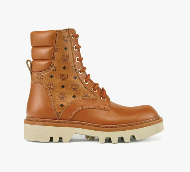 MCM Visetos Boots Calf leather SZ EU 42- US 9 Gold Plate Hardware MEXCAMM14