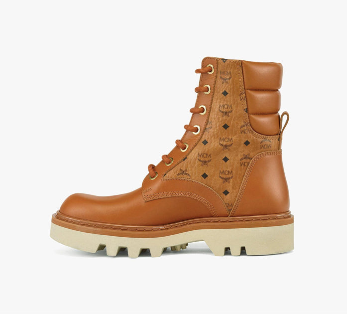 MCM Visetos Boots Calf leather SZ EU 42- US 9 Gold Plate Hardware MEXCAMM14