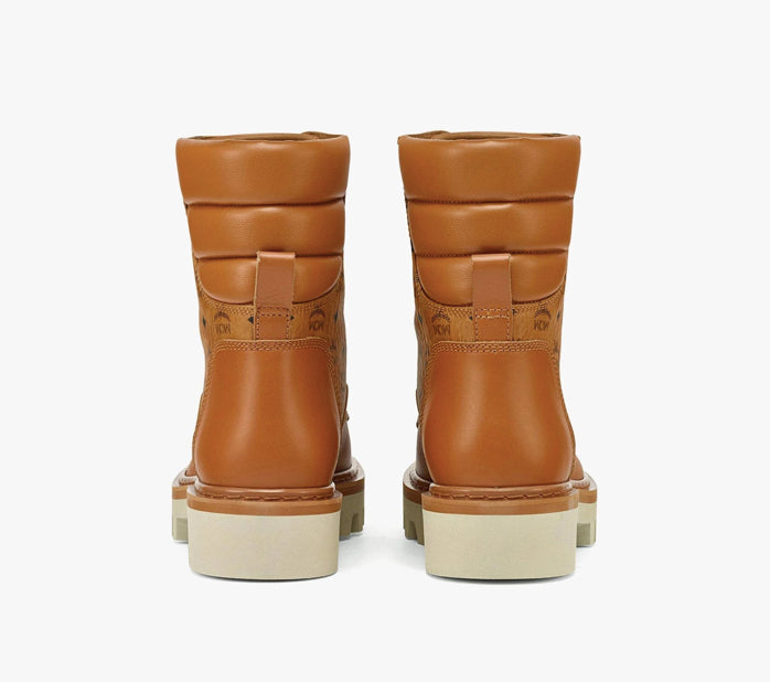 MCM Visetos Boots Calf leather SZ EU 42- US 9 Gold Plate Hardware MEXCAMM14