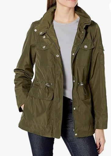 Vince Camuto Women's Hooded Green Rain Coat Jacket M New $150 V10740-ME