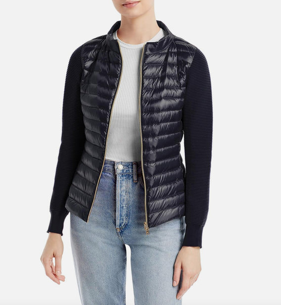 Herno Women's Navy Mixed Media Puffer Jacket 38 IT - USA 2 NEW $790 MP000122D