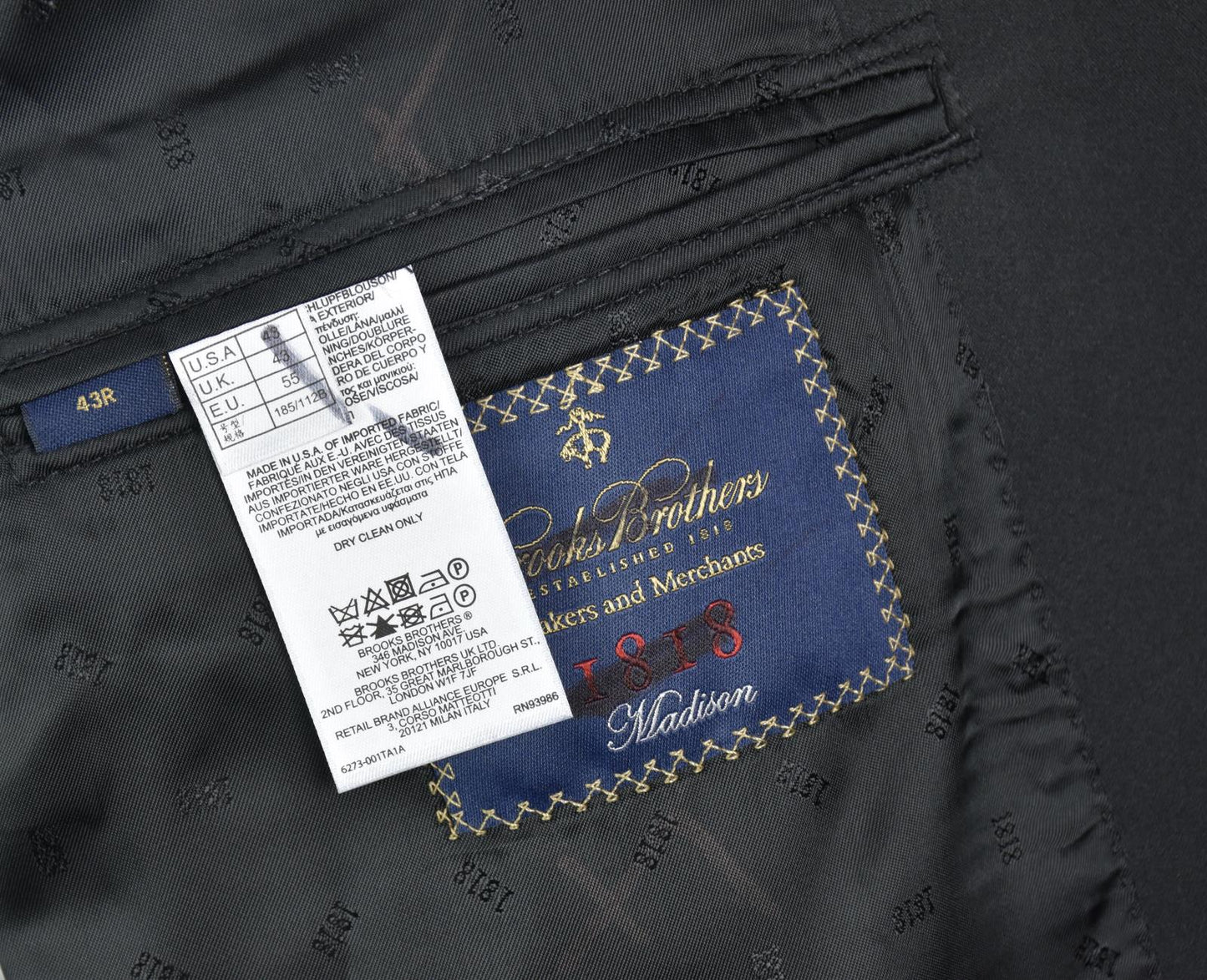 Brooks Brothers 1818 Mens Tuxedo Tux Wool Formal Satin Jacket 43 R NEW USA MADE