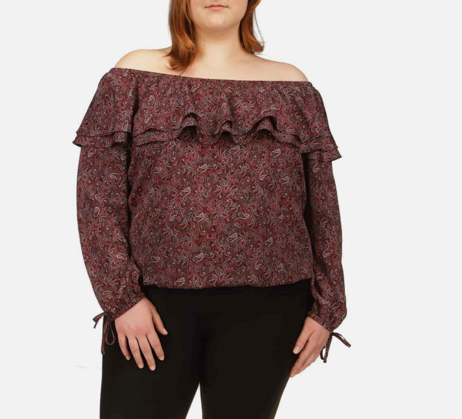 Michael Kors Women's Plus Pop Paisley Ruffle Top Size 3X NEW $88 WB94BF87QP
