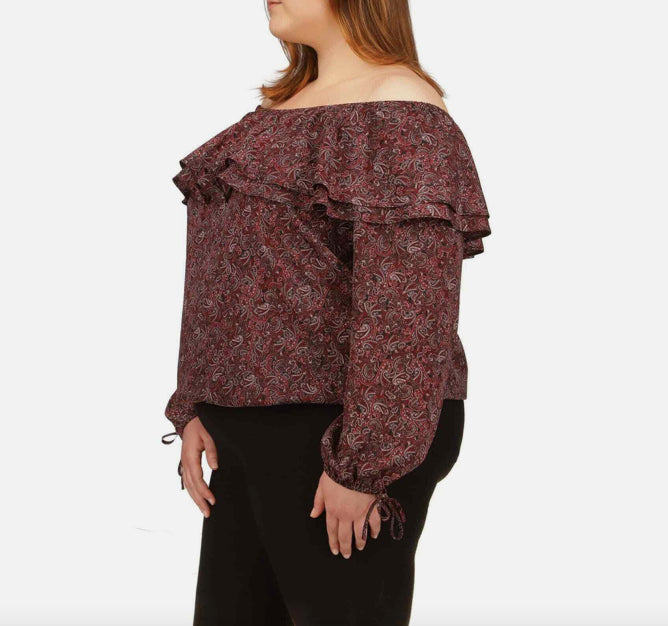 Michael Kors Women's Plus Pop Paisley Ruffle Top Size 3X NEW $88 WB94BF87QP