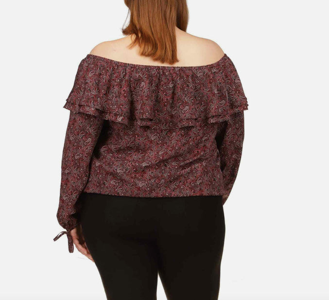 Michael Kors Women's Plus Pop Paisley Ruffle Top Size 3X NEW $88 WB94BF87QP