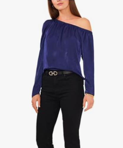 Vince Camuto Women's Asymmetric Pleated Top Navy Size XS New $99 91522026