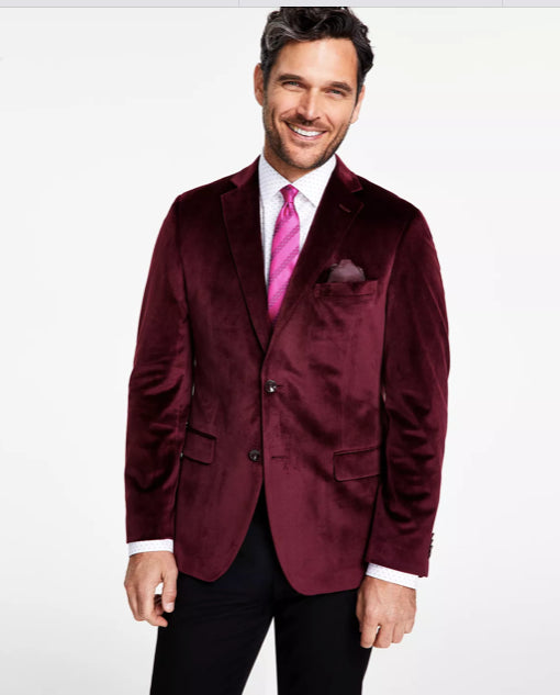 Alfani Mens Slim-Fit Velvet Blazer Burgundy Sport Coat 38 L NEW TSAA1CPU0024