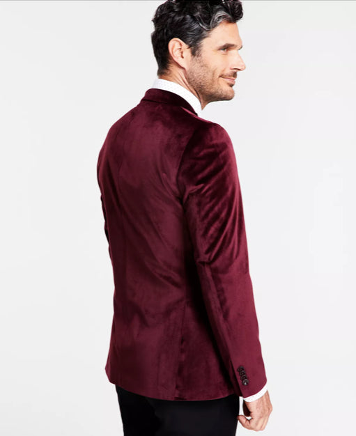 Alfani Mens Slim-Fit Velvet Blazer Burgundy Sport Coat 38 L NEW TSAA1CPU0024