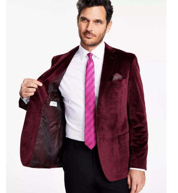 Alfani Mens Slim-Fit Velvet Blazer Burgundy Sport Coat 38 L NEW TSAA1CPU0024