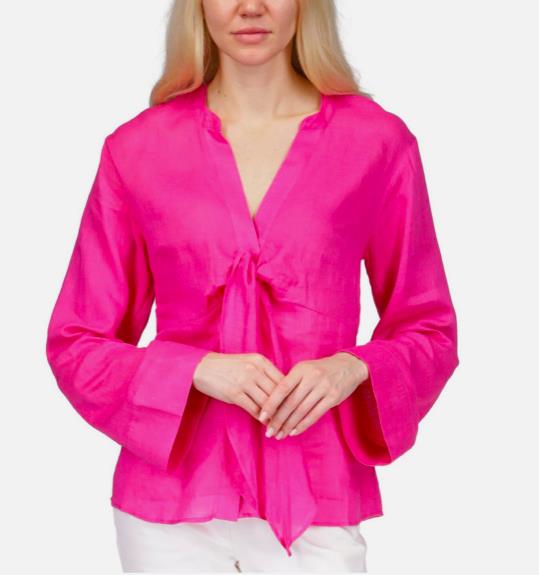 MICHAEL KORS Women Pink Unlined Tie Front Split Button Up Top XL $110 MR340G54M5
