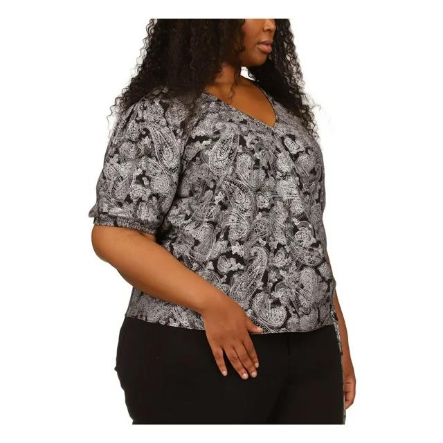 Michael Kors Women's Plus Metallic Paisley-Print Wrap Top 1X NEW $165 WF240936YM