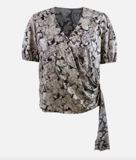Michael Kors Women's Plus Metallic Paisley-Print Wrap Top 1X NEW $165 WF240936YM