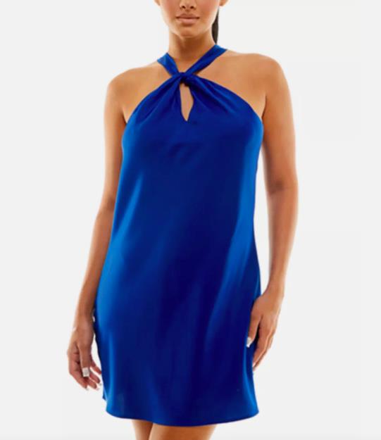 JOLT Satin Dress Juniors Blue Halter Neck Sleeveless Mini XL New $59 JYD7025SAC