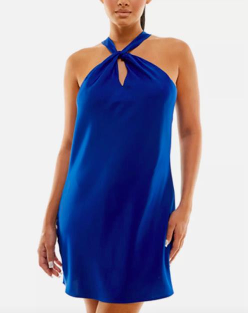 JOLT Satin Dress Juniors Blue Halter Neck Sleeveless Mini XL New $59 JYD7025SAC