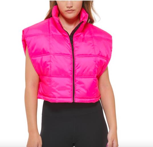 Calvin Klein Women's Pink Cropped Mock-Neck Zip-Up Vest M NEW $79.50 PF2V9604