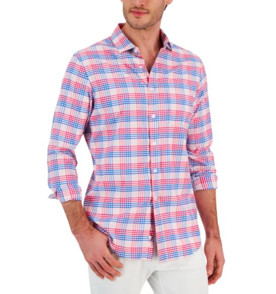 Club Room Men's Malia Classic-Fit Plaid Tech Shirt Pink S NEW $65 100168391MN