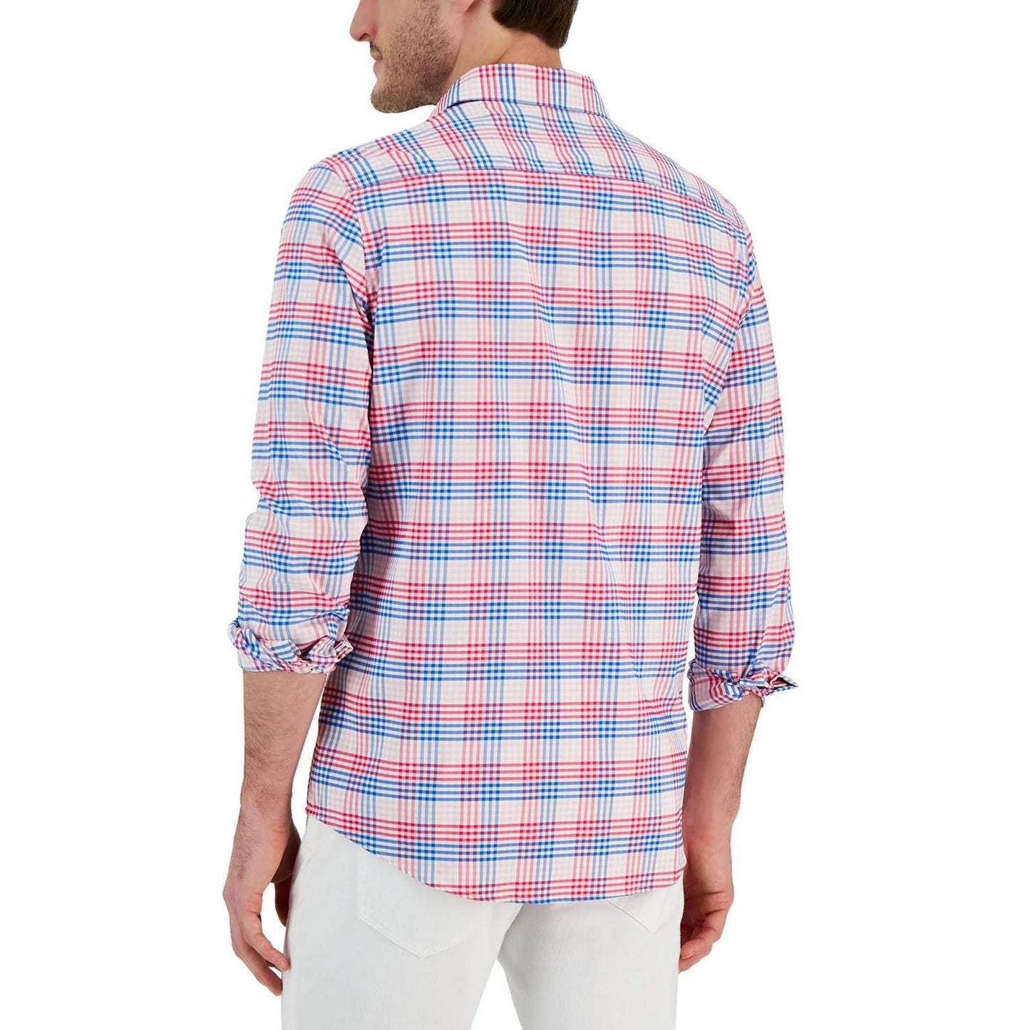 Club Room Men's Malia Classic-Fit Plaid Tech Shirt Pink S NEW $65 100168391MN