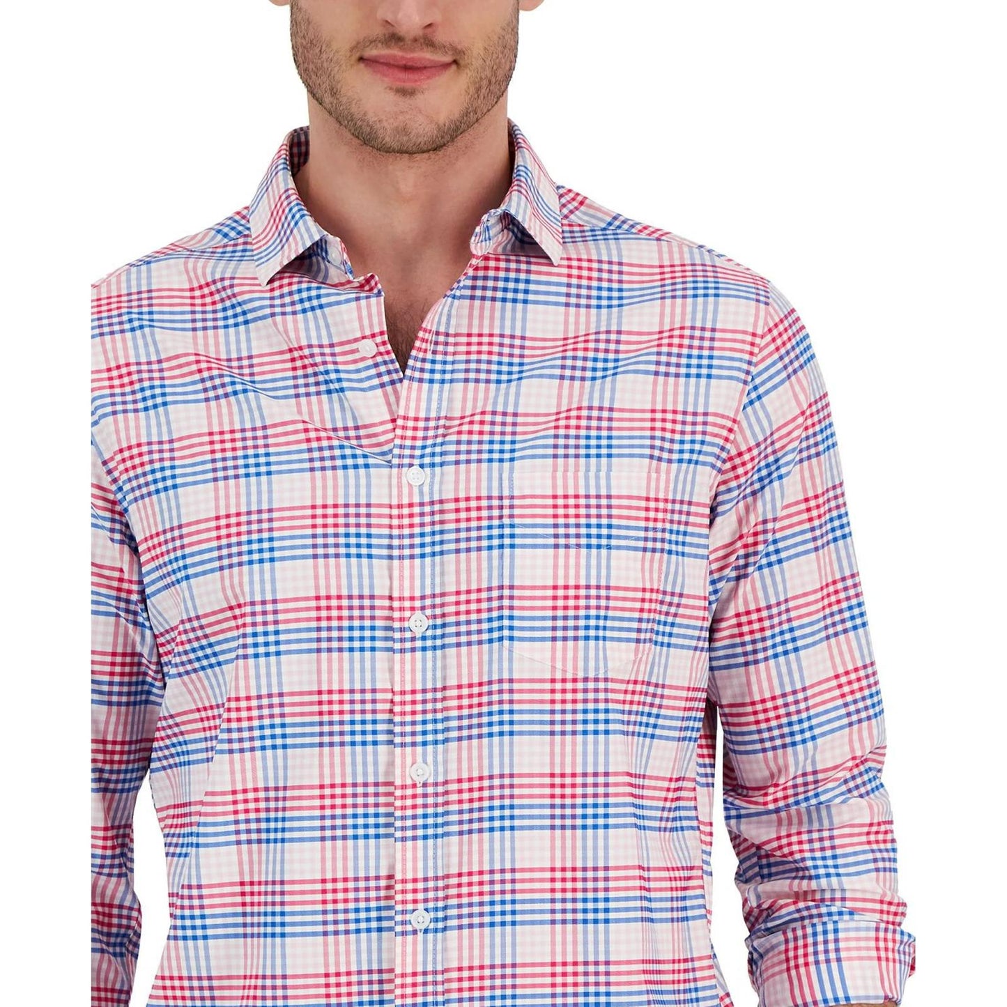 Club Room Men's Malia Classic-Fit Plaid Tech Shirt Pink S NEW $65 100168391MN