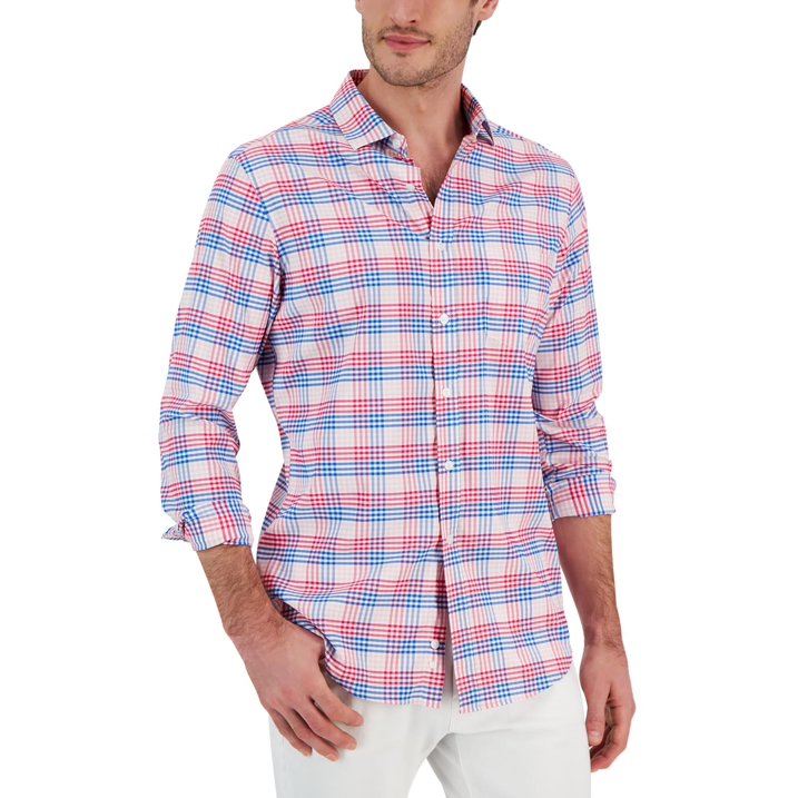 Club Room Men's Malia Classic-Fit Plaid Tech Shirt Pink S NEW $65 100168391MN