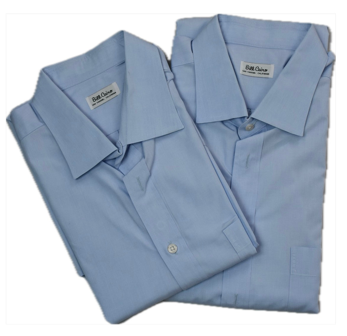 2 Bill Cairo BESPOKE CUSTOM Tailor Mens Blue Shirt 19 STITCHED INITIALS FRONT