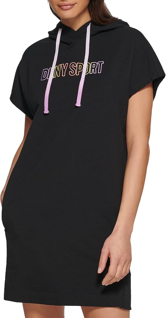 DKNY Women's Sport Black Hood Logo Sneaker Dress M NEW $80 DP2D4587