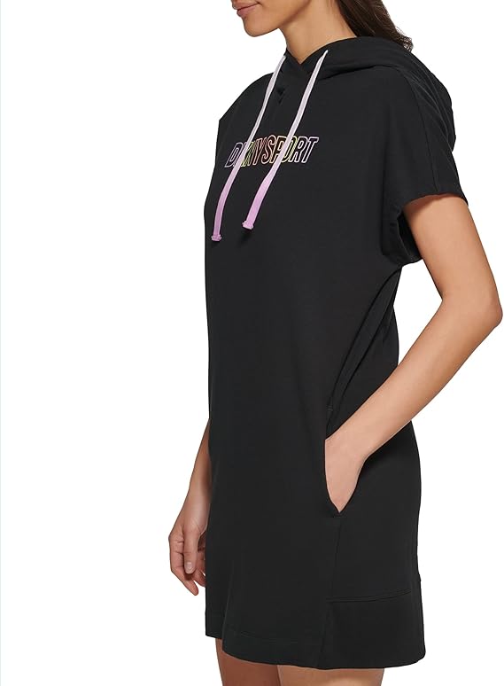 DKNY Women's Sport Black Hood Logo Sneaker Dress M NEW $80 DP2D4587