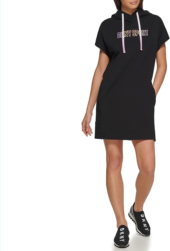 DKNY Women's Sport Black Hood Logo Sneaker Dress M NEW $80 DP2D4587