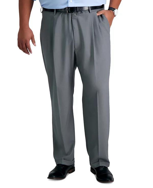 Haggar Men Big&Tall Stretch Classic-Fit Pleated Dress Pants 46 X32 NEW HD90651