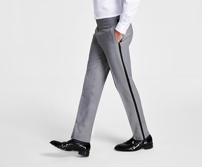 Alfani Mens Slim Stretch Tuxedo Pants Light Grey 32 X 32 NEW $135 MDZOPQBZ0041