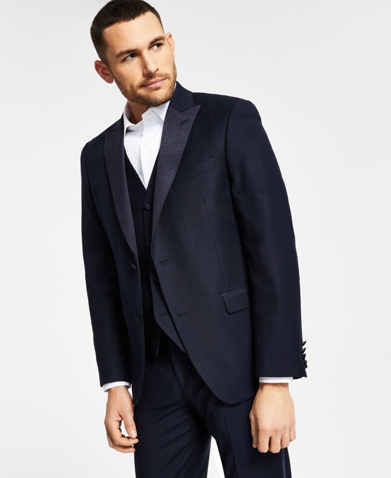 Alfani Mens Slim Diamond Grid Tuxedo Suit Jacket Navy 42 R NEW $360 TAEG1Q7Z0030